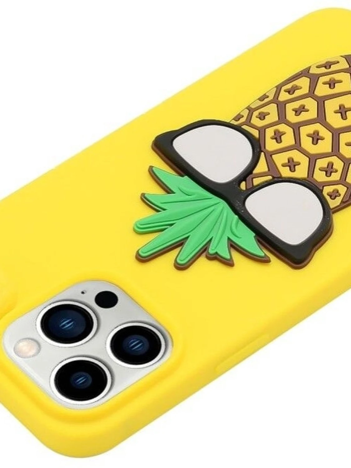 Gult mobilskal med ananas och glasögon