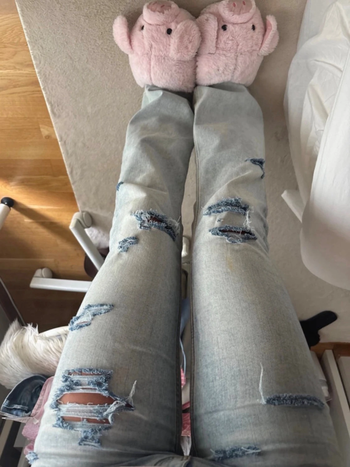Ljusblå slitna bootcut jeans - 1