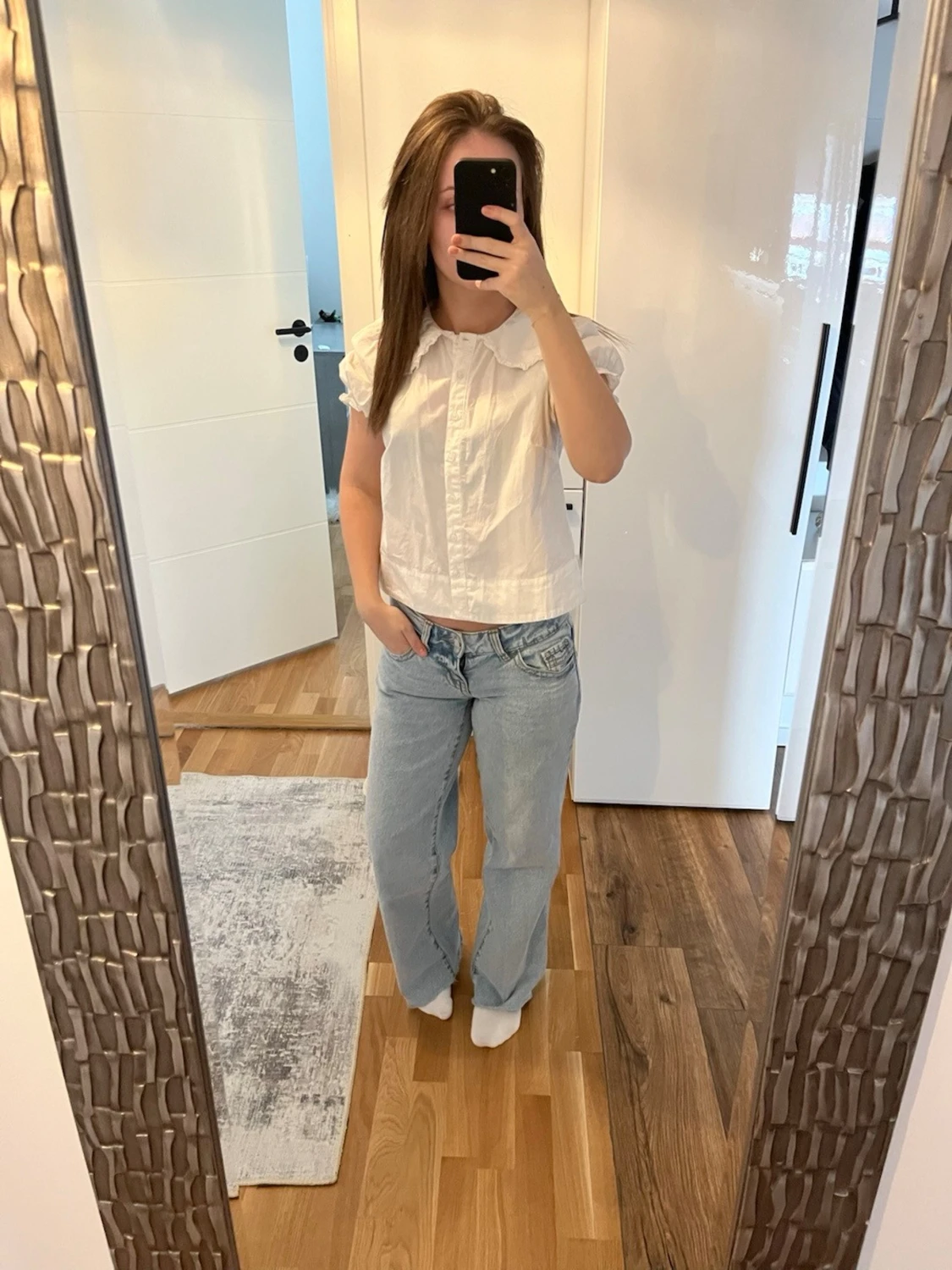 Ljusblå raka jeans med låg midja - 1