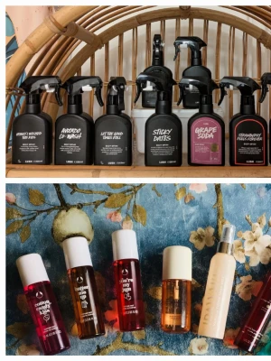 Splittar parfymmist/bodyspray 💜 - Just nu finns det möjlighet att få fri frakt 💜Splittar parfymerade mist för kropp och/eller hår i glasdekanter med spray ✨️Lush har jag rea på de flesta dofter just nu 25 kr/10 ml dekant✨️Dessa dofter finns🍭Snowfairy🍇Grape soda 🥛Milky bath 🍿Let the good times roll 🫐The comforter 🥑Avocado co-wash ✨️Sex bomb 🍬Sticky dates ✨️Strawberry feels forever kostar 40 kr/10 ml✨️Övriga dofter med pris och storlekar finns bland bilderna✨️Skriv vilka du önskar så lägger jag ut som ett nytt paket 