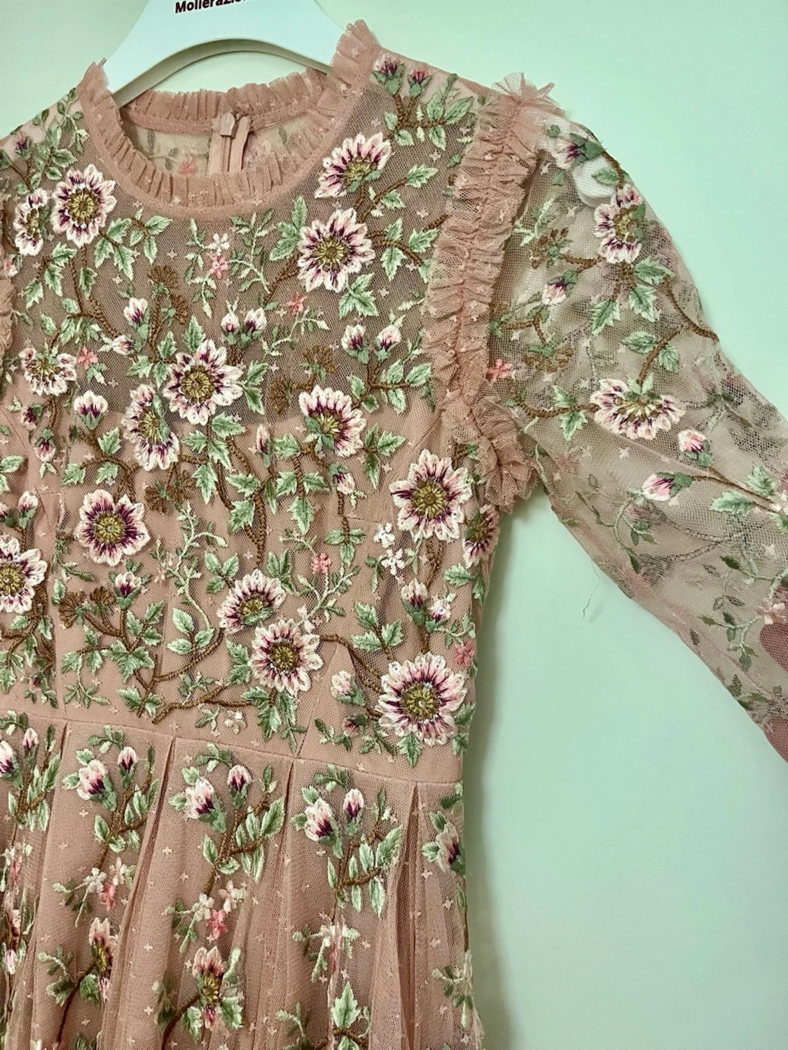 Rosa långklänning med blommig spets - 4