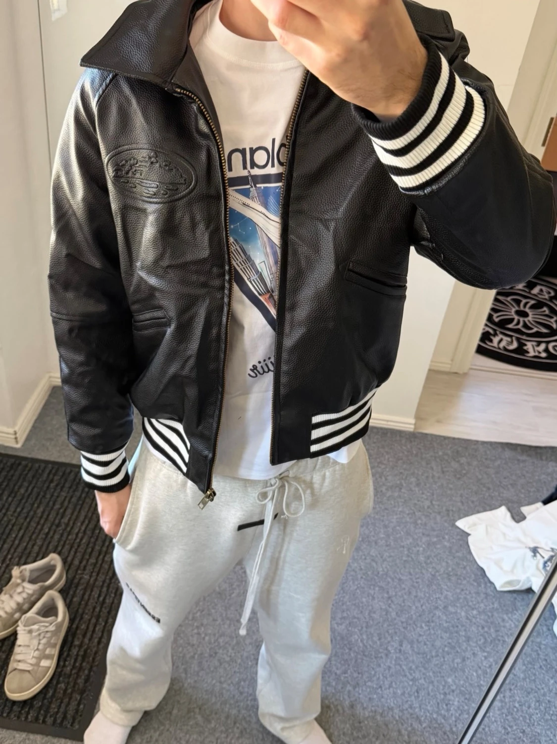 Corteiz Black leather bomber jacket - 3