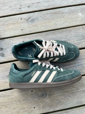 Adidas samba - Adidas samba mineral green crystal sand. Slutsålda. Riktig fint skick liten skavank vid tån men syns ej. Väldigt fint skick. Storlek 44. Allt og följer me
