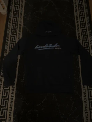 Mörkblå hoodie från Hoodrich (slutsåld i butiker) - Snygg mörkblå hoodie från Hoodrich med stor huva och tryckt logga i blått och vitt på bröstet. Hoodien har en klassisk passform och är tillverkad i mjukt material, perfekt för en avslappnad streetwear-look.