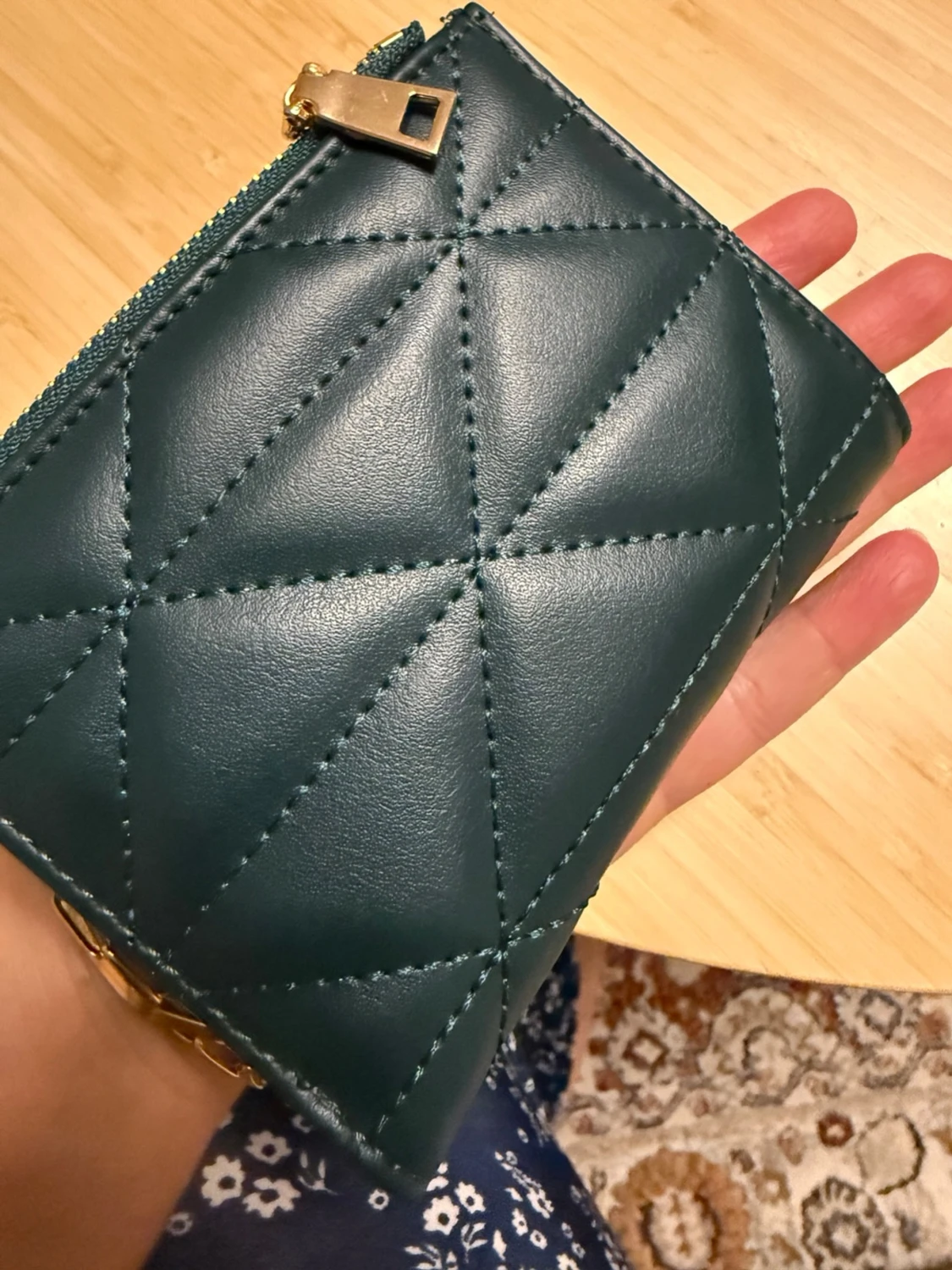 Mörkgrön quiltad plånbok med dragkedja - 2