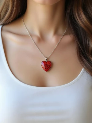 Halsband ros hjärta - Snyggt halsband med en tunn silverfärgad kedja och ett hjärtformat hänge med röd ros. Berlocken har en glansig finish med glasöverdrag och motivet är detaljerat med röd ros. Hab gjort. Kedjan 55 + 5 cm. Berlocken 3,4 × 2,5cm. Perfekt för dig som gillar romantiska accessoarer.