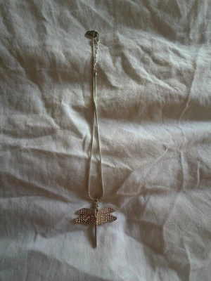Silverhalsband med trollslända - Snyggt halsband i silverfärg med ett stort hänge i form av en trollslända. Kedjan är tunn och smidig, och trollsländan har detaljerade vingar som ger ett coolt intryck. Perfekt accessoar för dig som gillar naturinspirerade smycken.