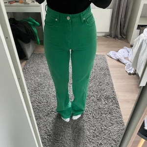 Zara jeans  - Säljer mina supercoola gröna jeans i storlek 34 från Zara i modellen wide leg.  Jeansen är använda fåtal gånger så dem är som nya. Dem är något långa på mig som är 171, men lagom med ett par skor till.💓
