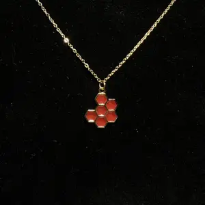 Halsband med guldplätterad resin berlock, röd honeycomb🍯 Fri frakt✨