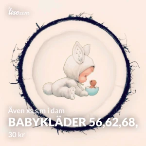 Babykläder / kläder till billigt pris  - Ja har kläder i en annan sida som säljs väldigt billigt !  S xs m l , 56,6268,74 i baby storlekar finns även inredning också ! Vill du in å kolla läget så skriv så får ja skicka länken !:) 