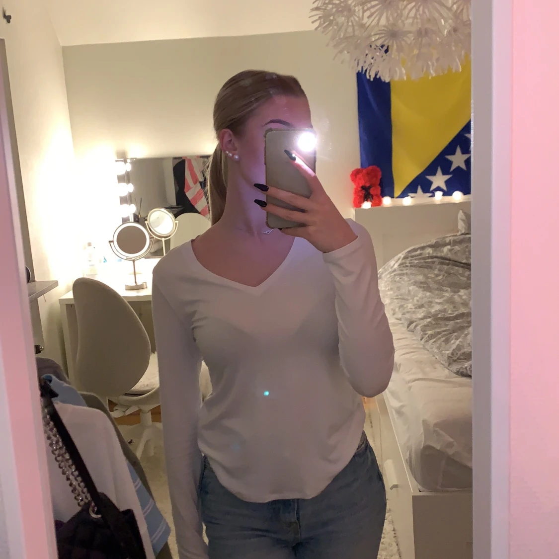 V-ringad vit tröja - 90