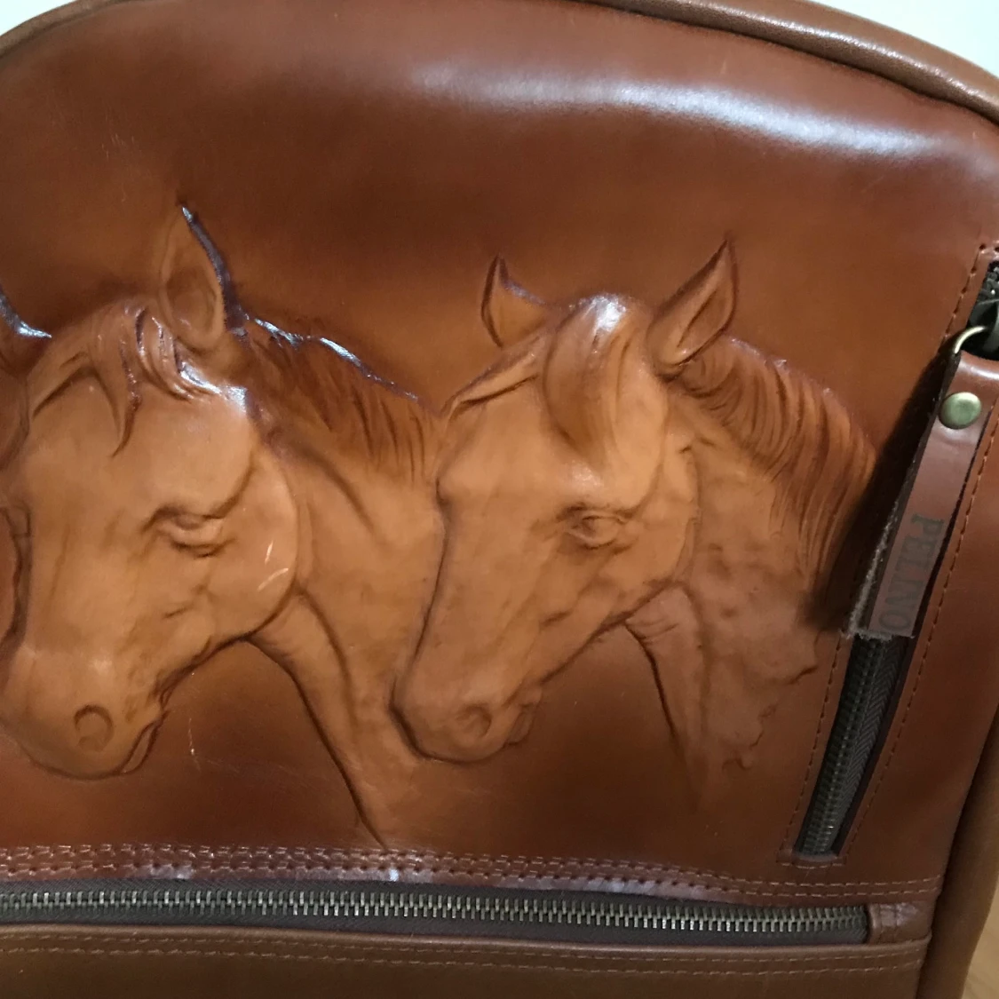 Leather backpack with horses  - 90
