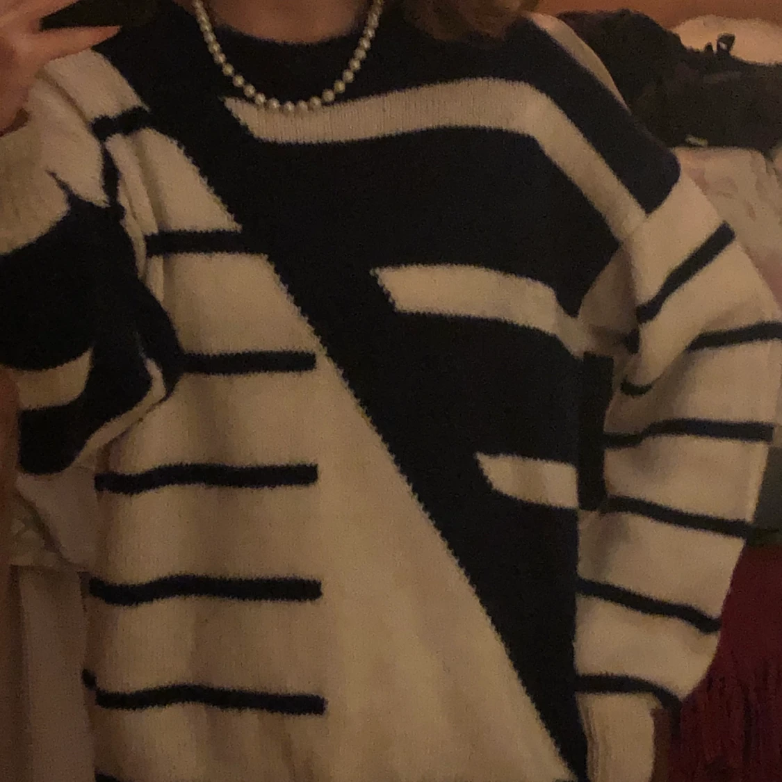 Blåvit stickad tröja - 90