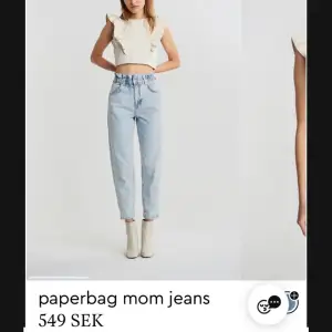 Jag säljer ett par paperbag mom jeans från Gina tricot. De är väldigt sköna och har bra passform. Köpta för 549 kr och jag säljer dem för 200kr+ frakt. Hör av dig om du är intresserad! https://www.ginatricot.com/se/klader/jeans/momjeans/mom-jeans-108525029 