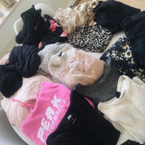 ALLT 100 - Allt passar en S. 2 byxor, 2 klänningar, hoodie, skor storlek 36 (sulan saknas men går lägga i). Allt 150, måste hämtas under helgen. Katt finns i hemmet, säljes ostruket i använt skick. 