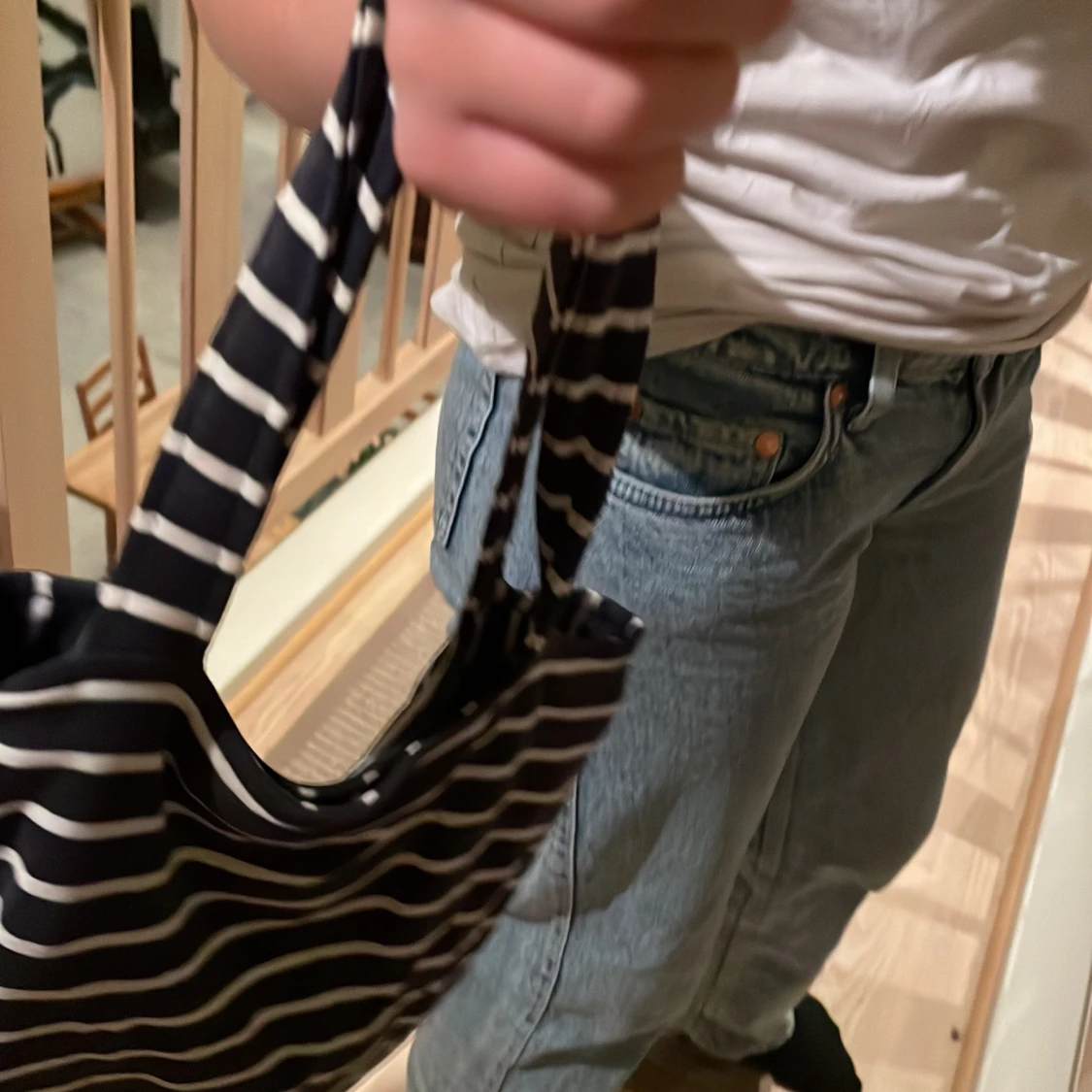 Tot bag blå vita ränder - 90