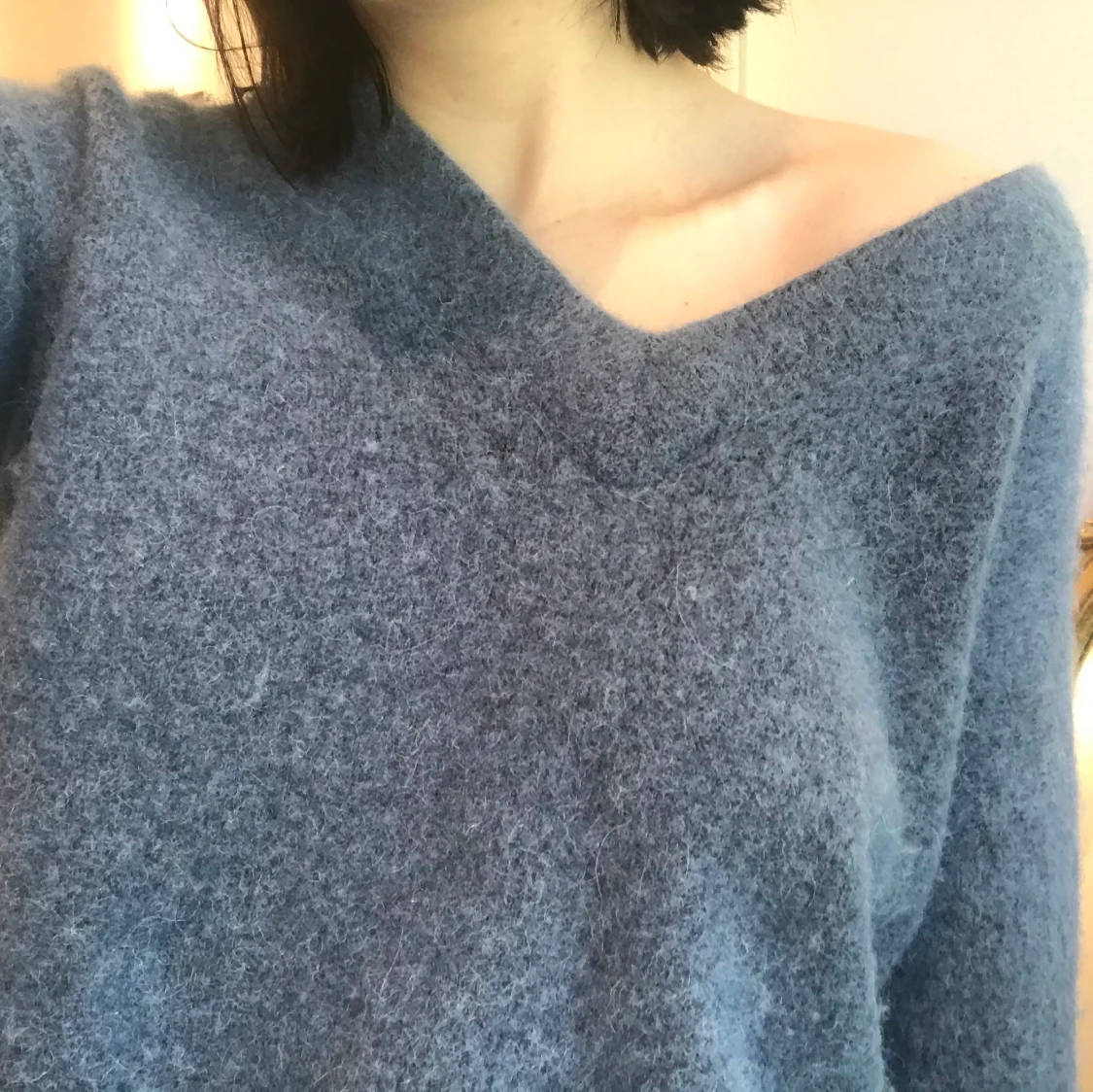 Blå stickad tröja - 90