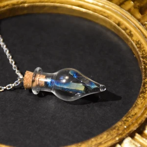 Halsband kristaller  - Halsband med en glasflaska med små färgade bergskristall spetsar i. Silvrig kedja. 