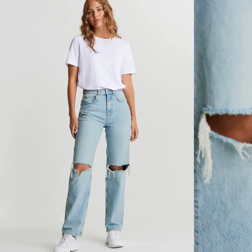Säljer mina jättefina jeans från Gina i storlek 34. Säljer pågrund av att dem är lite korta så skulle gärna byta mot ett par i tall. . Jeans & Byxor.