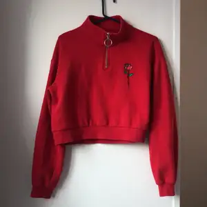 Röd croppad sweatshirt från H&M i strl S. Jättemysig men kommer inte till användning. 🌹