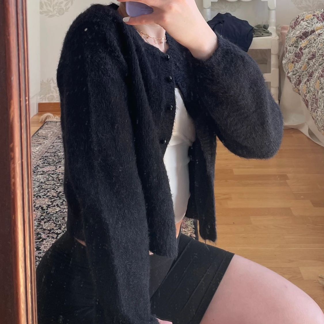 Stickad, croppad kofta - 90