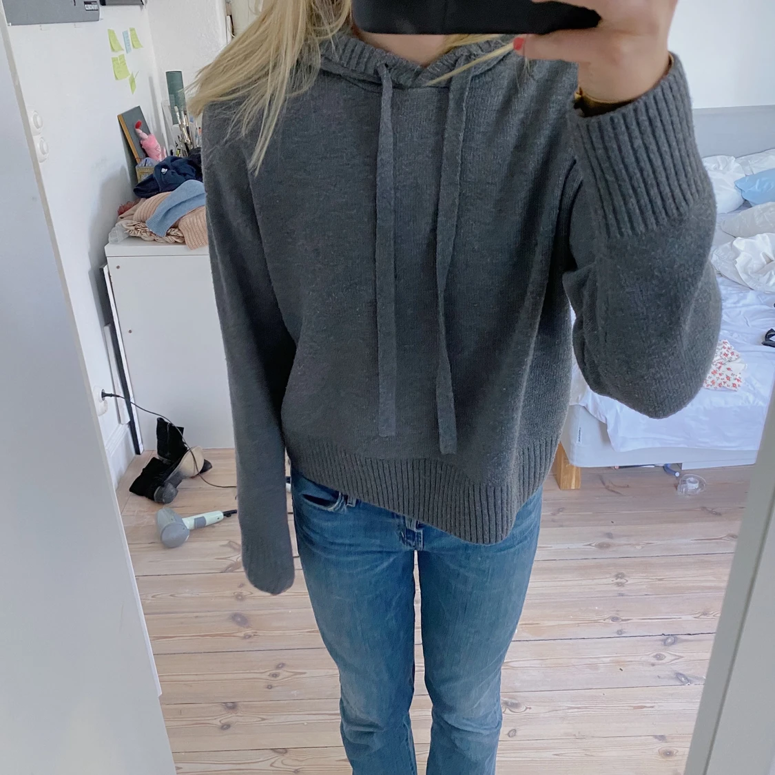 Mysig stickad hoodie  - 90