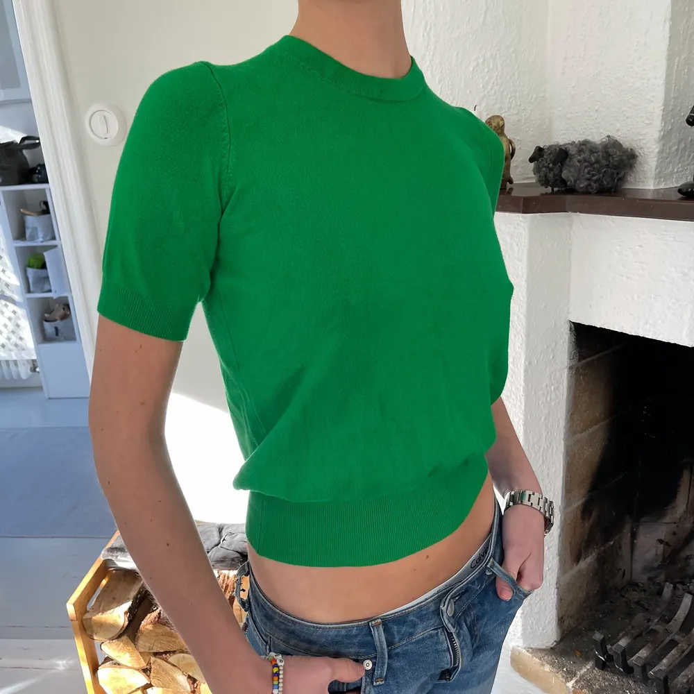 Säljer denna skit snygga gröna topp från Zara. Jätte snygg till lågmidjade/midrise-jeans😍 . T-shirts.