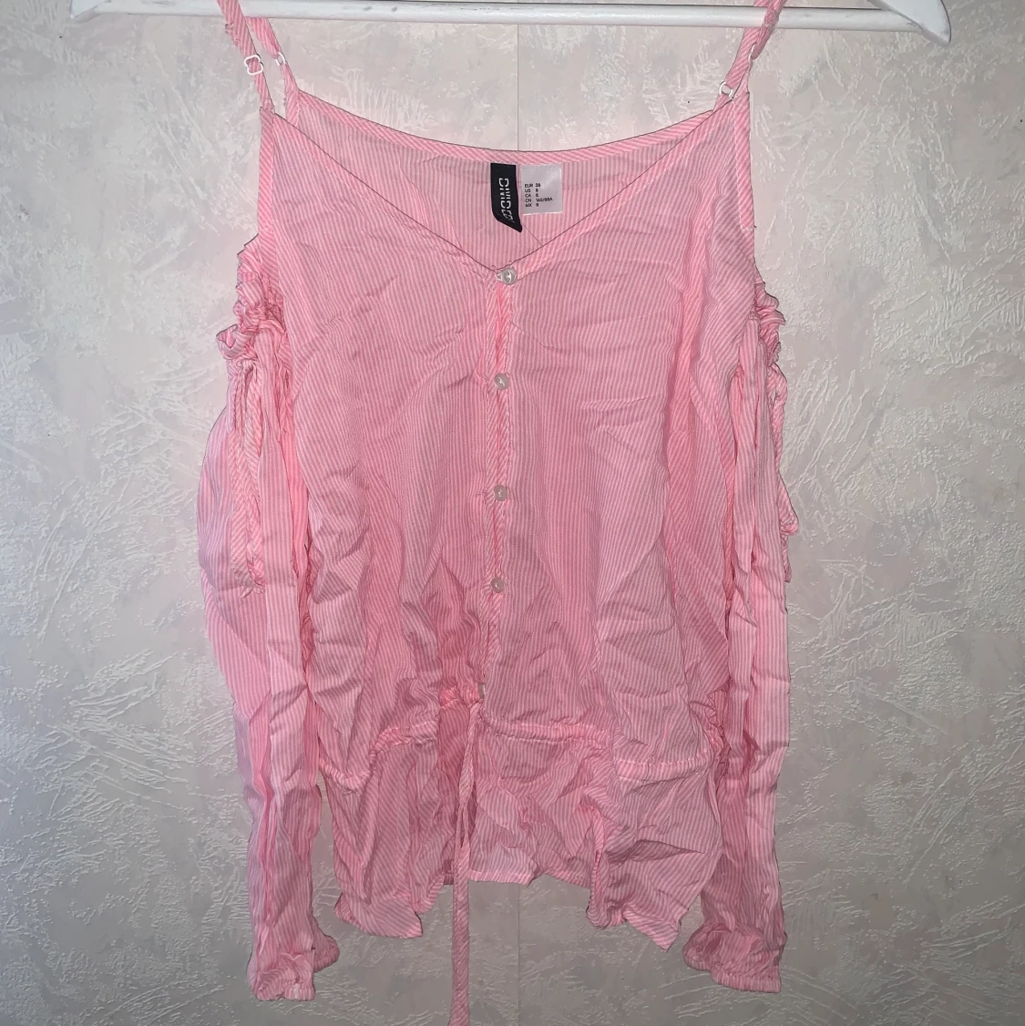 Rosa- & vitrandig blus! - 90