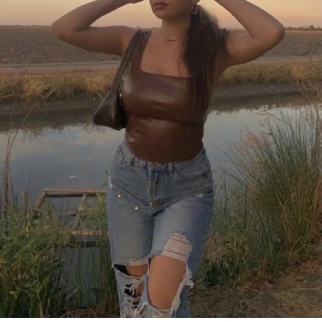 Brun läder topp - 91