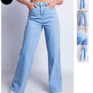 Vida jeans - Highwaist - Ljusblå - Ljusblåa vida jeans från Madlady. Aldrig använt pga för korta för mig. Fin passform, prislapparna sitter kvar. Sitter bra i midjan. Storlek 34-32. Ordinarie pris 549kr. (Bild lånad från internet). 