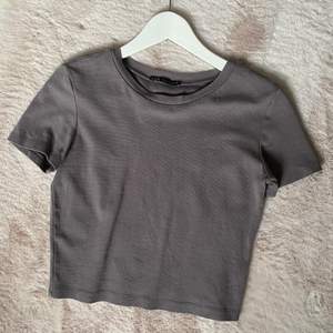 Superfin mörgrå croppad t-shirt i nyskick från Zara, säljer på grund av att den inte används💞 (Skriv privat för fler bilder)