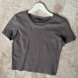 Zara t-shirt - Superfin mörgrå croppad t-shirt i nyskick från Zara, säljer på grund av att den inte används💞 (Skriv privat för fler bilder)