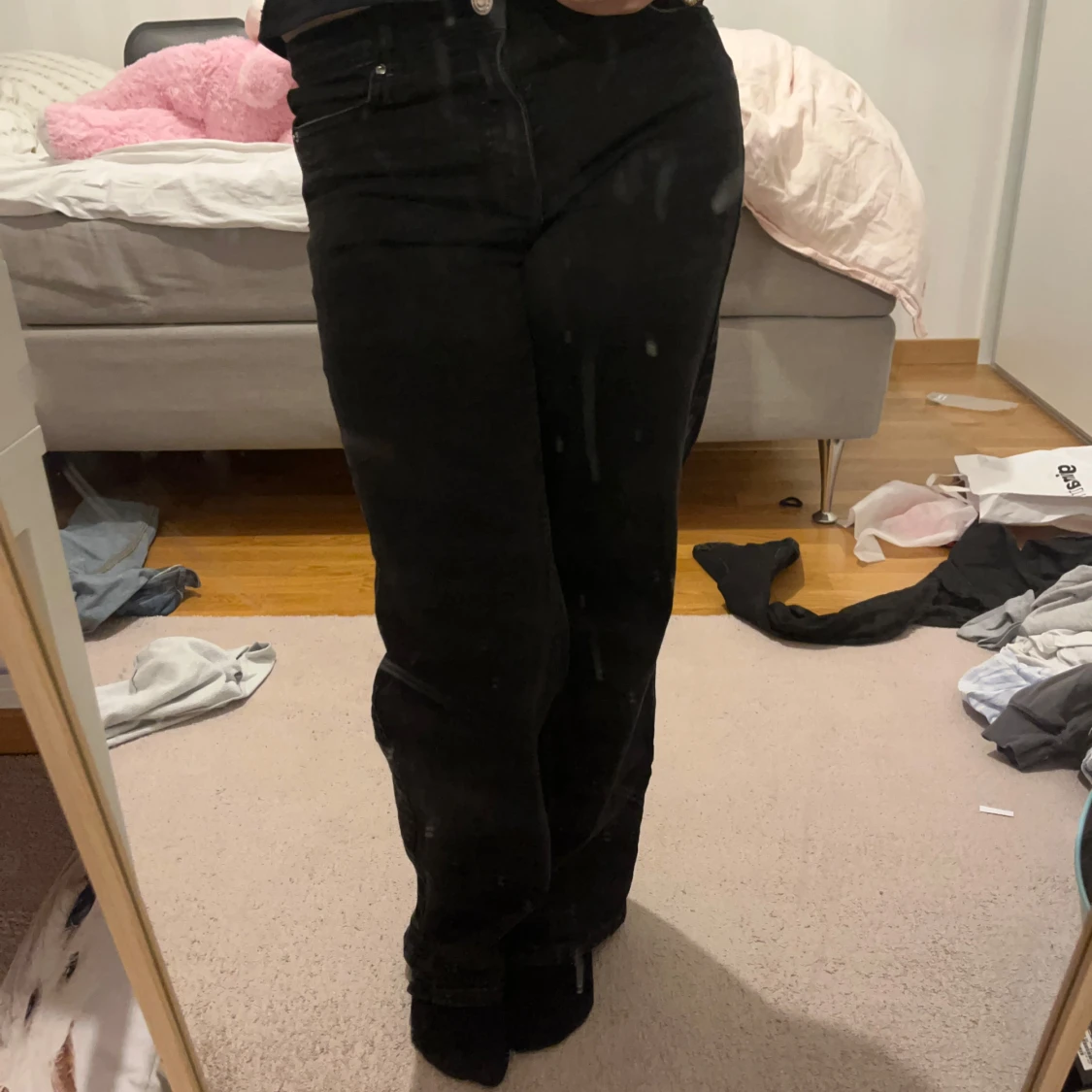 Wide jeans, låg midja - 91