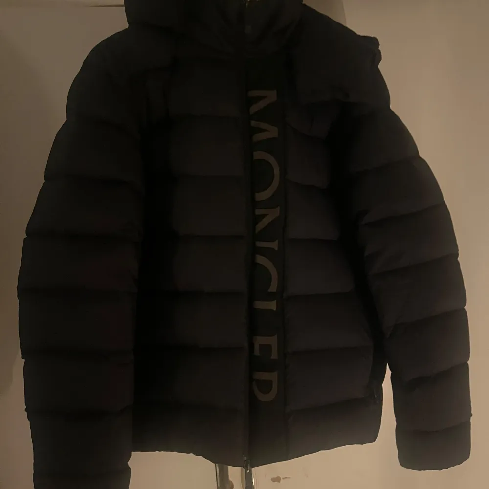 HELT 100% ÄKTA QR KOD SAMT LAPPARNA FINNS, KAN LÖSA MER BILDER I PM. Snygg svart dunjacka från Moncler med stor logga framtill. Jackan har en quiltad design och är långärmad med huva. Perfekt för kyliga dagar. 19500 NYPRIS, STEAL!. Takit.