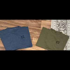 Better Bodies Union Iron Tee t-shirt - Två st Better Bodies Union Iron Tee t-shirt i storlek M. En grön och en blå t-shirt med en tryck på framsidan och baksidan. T-shirten är i superfint skick. Oversize fit