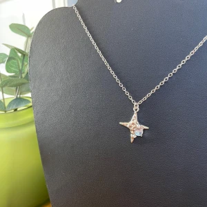 Halsband - Stjärna med sten  - Egengjort silverfärgat halsband i rostfritt stål med silvrigt stjärn-hänge. 🩶Kolla gärna resten av mina annonser för samfrakt.