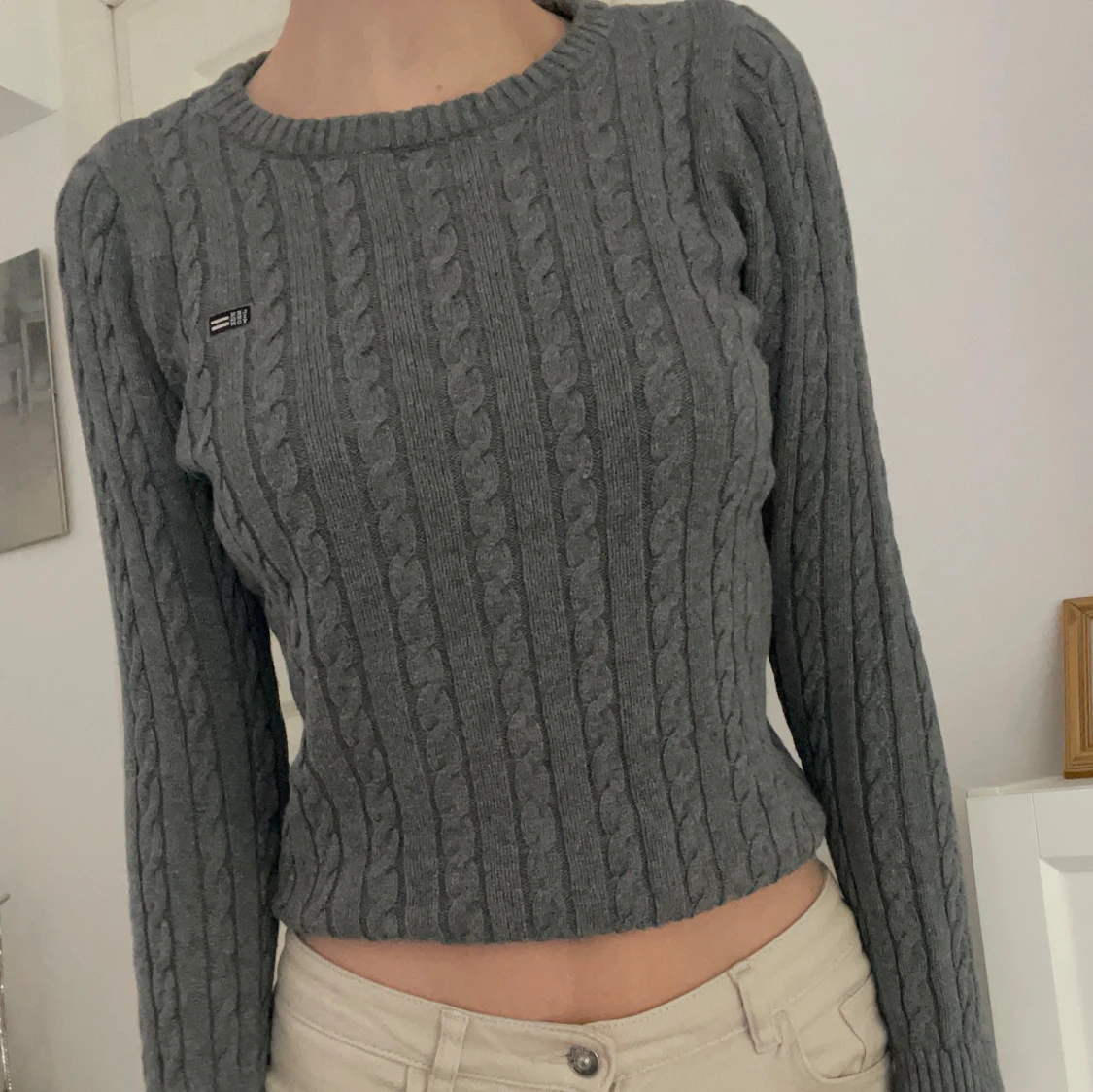 Lexington kabelstickad grå tröja XS