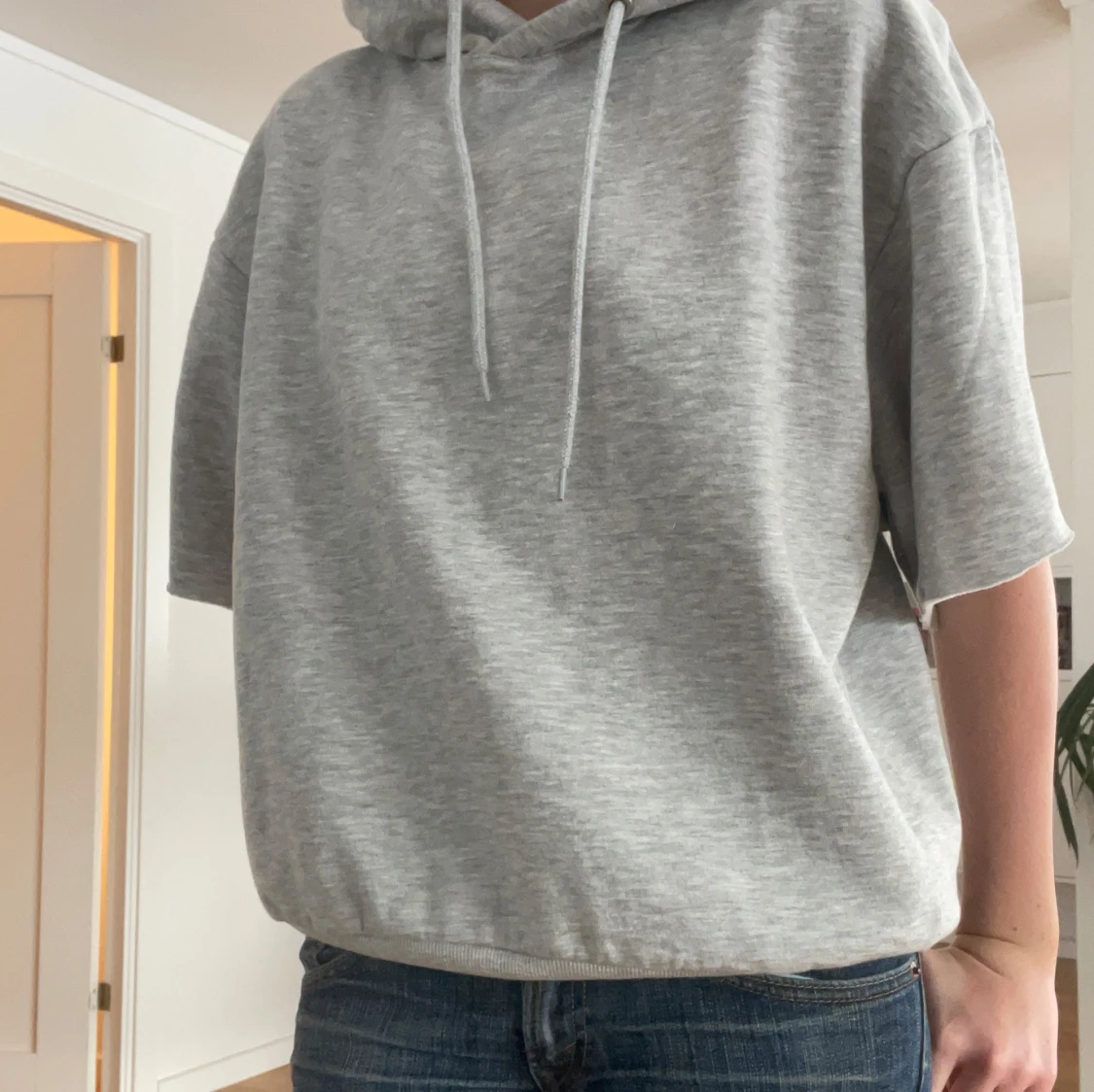 Grå hoodie med korta ärmar