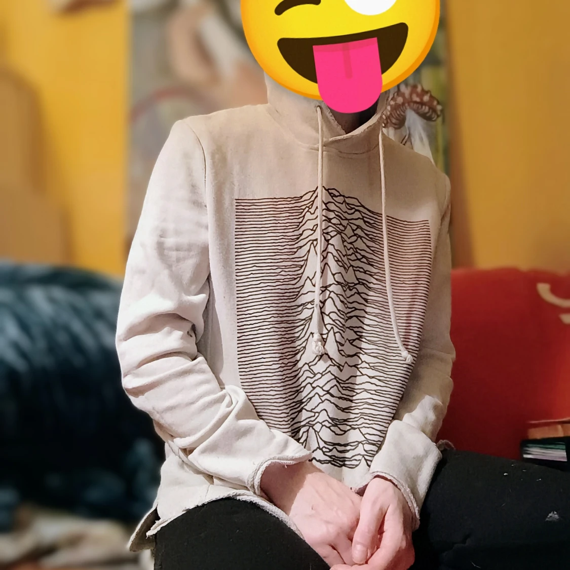 Vit/Beige hoodie med Joy Division-tryck - 4