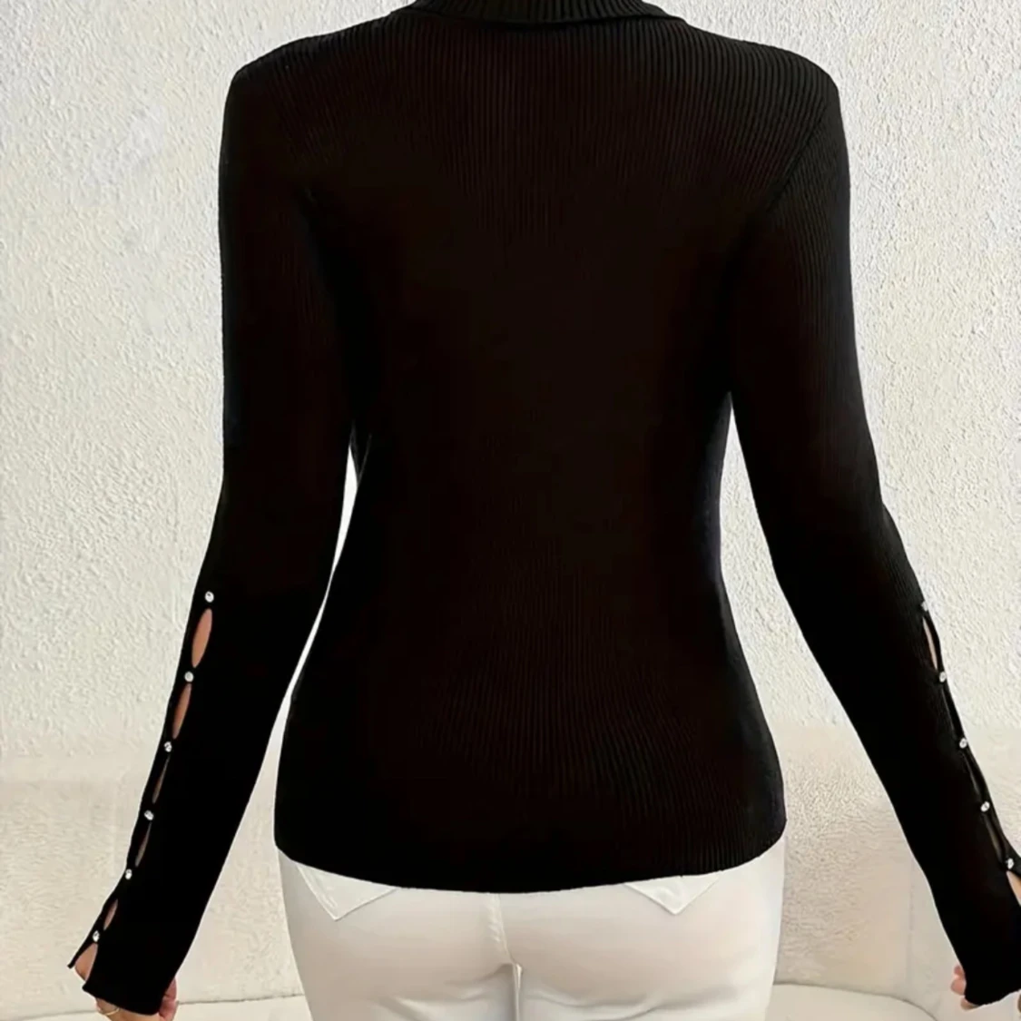 Svart ribbad polotröja - 90