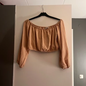 Beige offshoulder topp från NLY Trend - Säljer en snygg beige offshoulder topp från NLY Trend. Toppen har långa ärmar och en croppad design som ger en trendig look. Perfekt för att styla med höga jeans eller kjol. Hör av dig vid intresse!