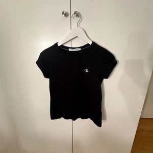 Svart t-shirt från Calvin Klein Jeans - Säljer en stilren svart t-shirt från Calvin Klein Jeans med korta ärmar och en liten CK-logga på bröstet. Perfekt för en casual look. Passar bra till jeans eller kjol. 🖤