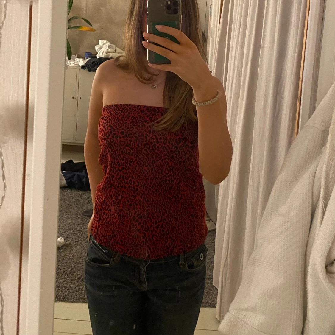 Röd leopardmönstrad tubtopp - 3