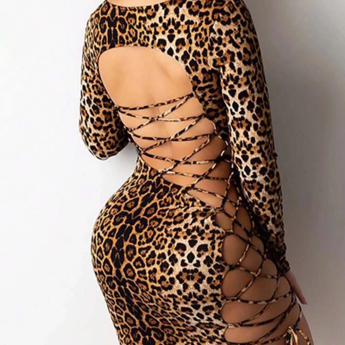 Leopardmönstrad klänning med snörning - 2