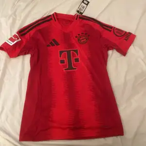 Säljer en snygg röd FC Bayern München fotbollströja från Adidas. Tröjan har korta ärmar och är i nyskick med alla originaltaggar kvar. Har aldrig använt! Öppen för pris ändring, i så fall skriv till mig.