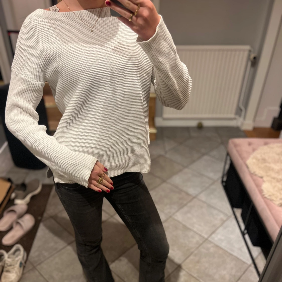 Vit stickad tröja - 90