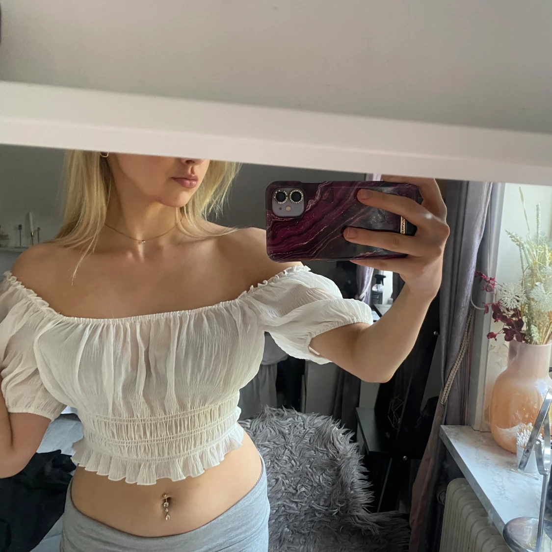 Vit off shoulder blus topp  - 90