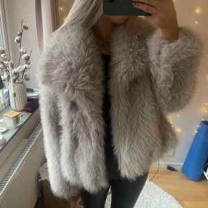 Grå pälsjacka - Säljer en supermysig fluffig grå pälsjacka i helt nyskick. Den är perfekt för höst och vinter och har en normal passform.