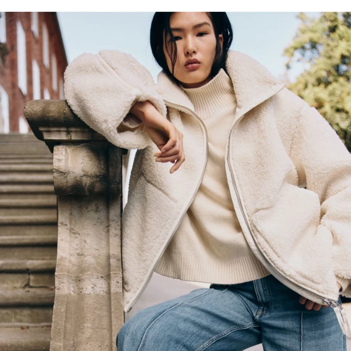 Vit teddyjacka med dragkedja - 91