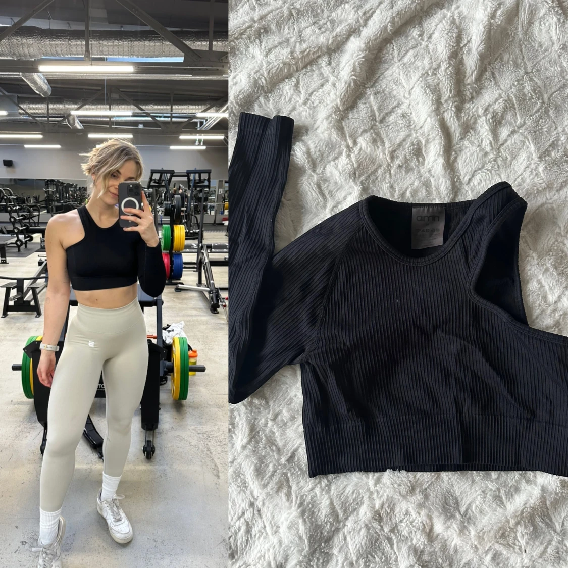 Svart ribbad croppad träningstopp